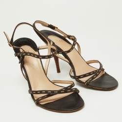 Fendi Dark Brown/Cream Stitch Leather Strappy Sandals Size 37.5