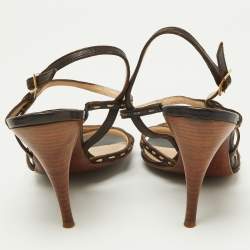 Fendi Dark Brown/Cream Stitch Leather Strappy Sandals Size 37.5