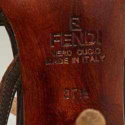 Fendi Dark Brown/Cream Stitch Leather Strappy Sandals Size 37.5