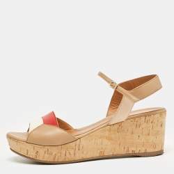 Fendi Tricolor Leather Cork Wedge Ankle Strap Sandals Size 39