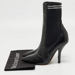 مملوكة مسبقًا Fendi Black Leather and Fabric Ankle Boots Size 38