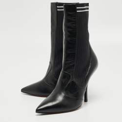 مملوكة مسبقًا Fendi Black Leather and Fabric Ankle Boots Size 38
