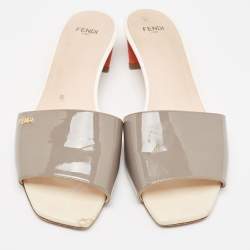 Fendi Grey Patent Leather Slide Sandals Size 40