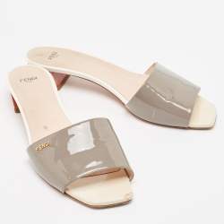 Fendi Grey Patent Leather Slide Sandals Size 40