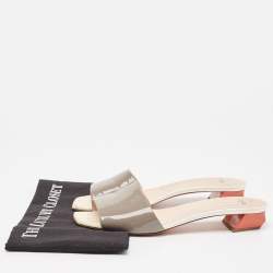 Fendi Grey Patent Leather Slide Sandals Size 40