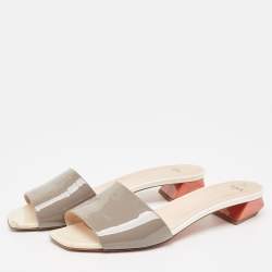 Fendi Grey Patent Leather Slide Sandals Size 40