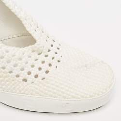 مملوكة مسبقًا Fendi White Woven Fabric Square Pumps Size 41