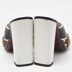 Pre Owned Fendi Black/White Leather Embellished Flowerland Slide Sandals Size 37