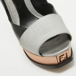 Fendi Multicolor Textured Leather Fendista Platform Peep Toe Pumps Size 40