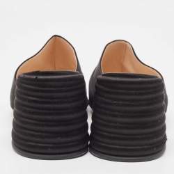 Fendi Black Satin FF Buckle Block Heel Slide Sandals Size 41