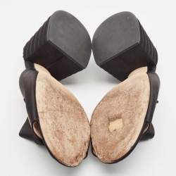 Fendi Black Satin FF Buckle Block Heel Slide Sandals Size 41