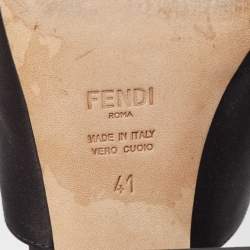 Fendi Black Satin FF Buckle Block Heel Slide Sandals Size 41