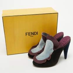Fendi Multicolor Velvet and Nubuck Leather Mules Size 39