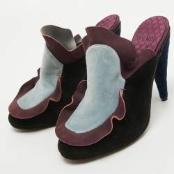 Fendi Multicolor Velvet and Nubuck Leather Mules Size 39