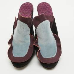 Fendi Multicolor Velvet and Nubuck Leather Mules Size 39