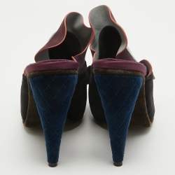 Fendi Multicolor Velvet and Nubuck Leather Mules Size 39