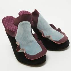 Fendi Multicolor Velvet and Nubuck Leather Mules Size 39
