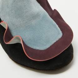 Fendi Multicolor Velvet and Nubuck Leather Mules Size 39
