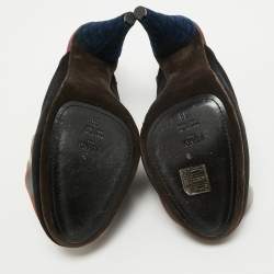 Fendi Multicolor Velvet and Nubuck Leather Mules Size 39