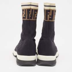 Fendi Black Knit Fabric Rockoko High Top Sneakers Size 38    