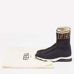 Fendi Black Knit Fabric Rockoko High Top Sneakers Size 38    