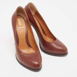 Pre Owned Fendi Burgundy Leather Pumps Size 39