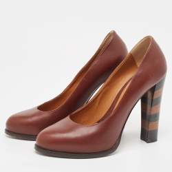 Pre Owned Fendi Burgundy Leather Pumps Size 39