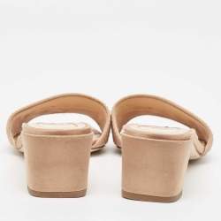 Pre Owned Fendi Beige Satin Logo Embroidered Slide Sandals Size 37