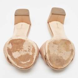 Pre Owned Fendi Beige Satin Logo Embroidered Slide Sandals Size 37