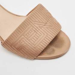 Pre Owned Fendi Beige Satin Logo Embroidered Slide Sandals Size 37