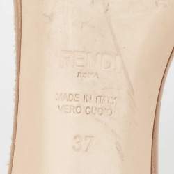 Pre Owned Fendi Beige Satin Logo Embroidered Slide Sandals Size 37