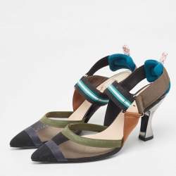 Pre Owned Fendi Black Mesh and Fabric Colibri Slingback Pumps Size 37.5