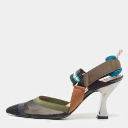 Pre Owned Fendi Black Mesh and Fabric Colibri Slingback Pumps Size 37.5