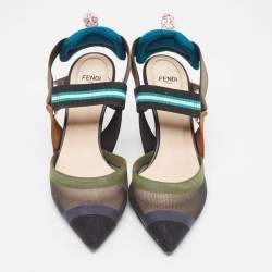 Pre Owned Fendi Black Mesh and Fabric Colibri Slingback Pumps Size 37.5