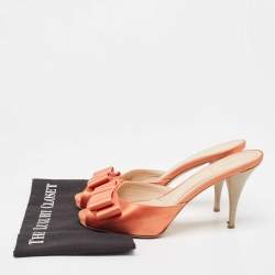 Fendi Orange Satin Bow Slide Sandals Size 40.5