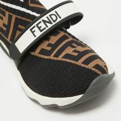 Pre Owned Fendi Black/Tobacco Zucca Knit Fabric Rockoko Sneakers Size 37