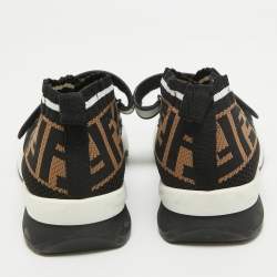 Pre Owned Fendi Black/Tobacco Zucca Knit Fabric Rockoko Sneakers Size 37