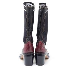 Pre Owned Fendi Black Leather and Snakeskin Patchwork Cowboy Mid Calf Boots Size 37