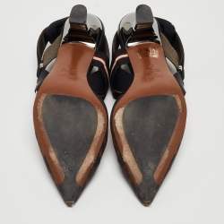 Pre Owned Fendi Brown/Black Zucca Mesh and Leather Colibri Slingback Pumps Size 37