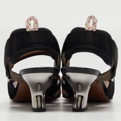 Pre Owned Fendi Brown/Black Zucca Mesh and Leather Colibri Slingback Pumps Size 37