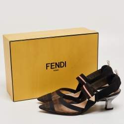 Pre Owned Fendi Brown/Black Zucca Mesh and Leather Colibri Slingback Pumps Size 37