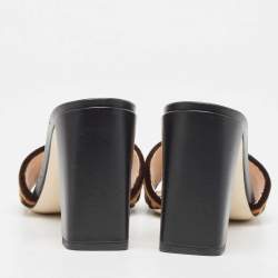 Pre Owned Fendi Brown/Black Velvet Logo  Slide Sandals Size 38