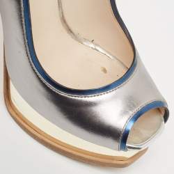 Pre Owned Fendi Metallic Leather Fendista Peep Toe Pumps Size 37.5