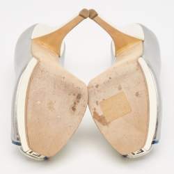 Pre Owned Fendi Metallic Leather Fendista Peep Toe Pumps Size 37.5