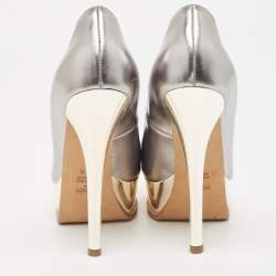 Pre Owned Fendi Metallic Leather Fendista Peep Toe Pumps Size 37.5