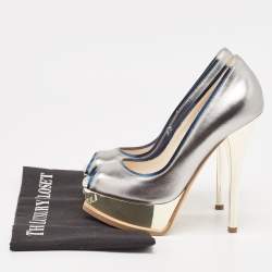 Pre Owned Fendi Metallic Leather Fendista Peep Toe Pumps Size 37.5