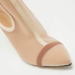 Pre Owned Fendi Beige Mesh Colibri Ankle Boots Size 38