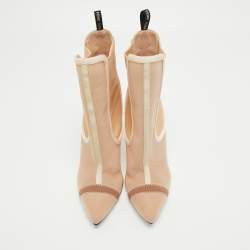 Pre Owned Fendi Beige Mesh Colibri Ankle Boots Size 38