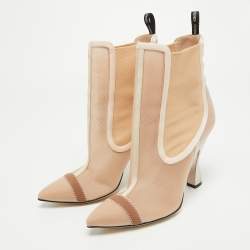Pre Owned Fendi Beige Mesh Colibri Ankle Boots Size 38