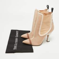 Pre Owned Fendi Beige Mesh Colibri Ankle Boots Size 38